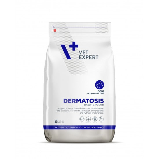 Dieta Veterinara DERMATOSIS DOG, VetExpert, cu carne de iepure si cartofi, 2 kg