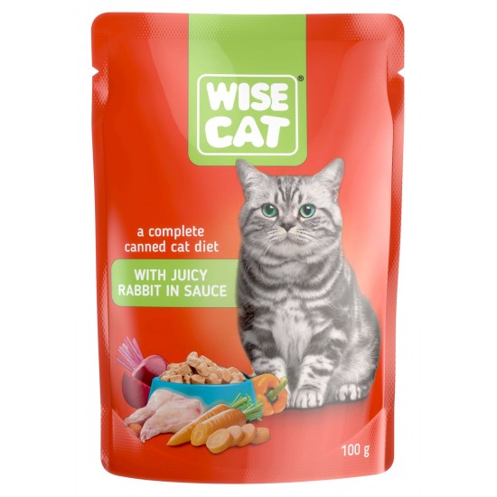 HRANA UMEDA PENTRU PISICI, WISE CAT ADULT, IEPURE IN SOS, 24 PLICURI X 100 GR
