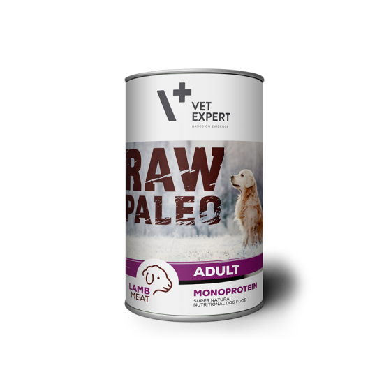 HRANA UMEDA PENTRU CAINI, RAW PALEO, CONSERVA MONOPROTEICA, ADULT, CARNE DE MIEL, 400 G