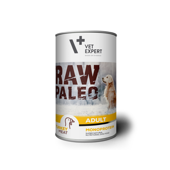 HRANA UMEDA PENTRU CAINI, RAW PALEO, ADULT, CARNE DE CURCAN, CONSERVA MONOPROTEICA, 400 G