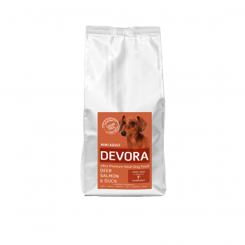 Hrana uscata pentru caini Devora Grain Free Mini Adult cu caprioara, somon si rata 7.5 kg
