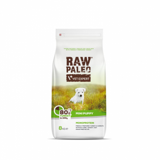 HRANA USCATA, RAW PALEO CURCAN, PUPPY, RASE MICI, 8 KG
