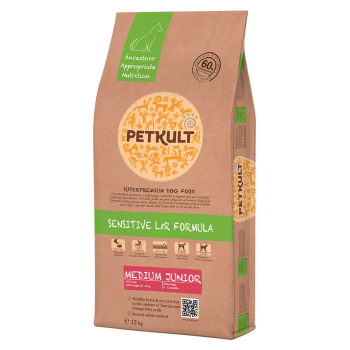 Hrana uscata pentru caini Petkult Sensitive Medium Junior cu miel si orez 12 kg