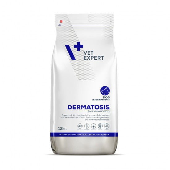 Dieta Veterinara DERMATOSIS DOG, VetExpert, cu carne de somon si Cartofi, 12 Kg