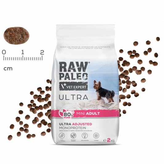 Hrană uscată pentru câini adulți Raw Paleo Ultra Pork, talie mică, 8 kg