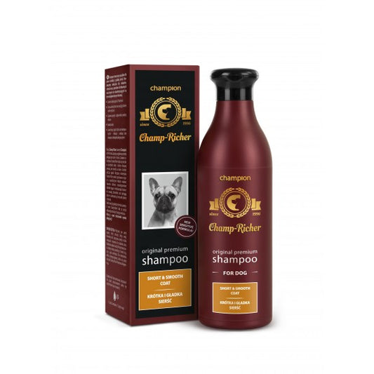 SAMPON CHAMP RICHER PENTRU CAINI CU BLANA SCURTA SI MATASOASA- 250 ML